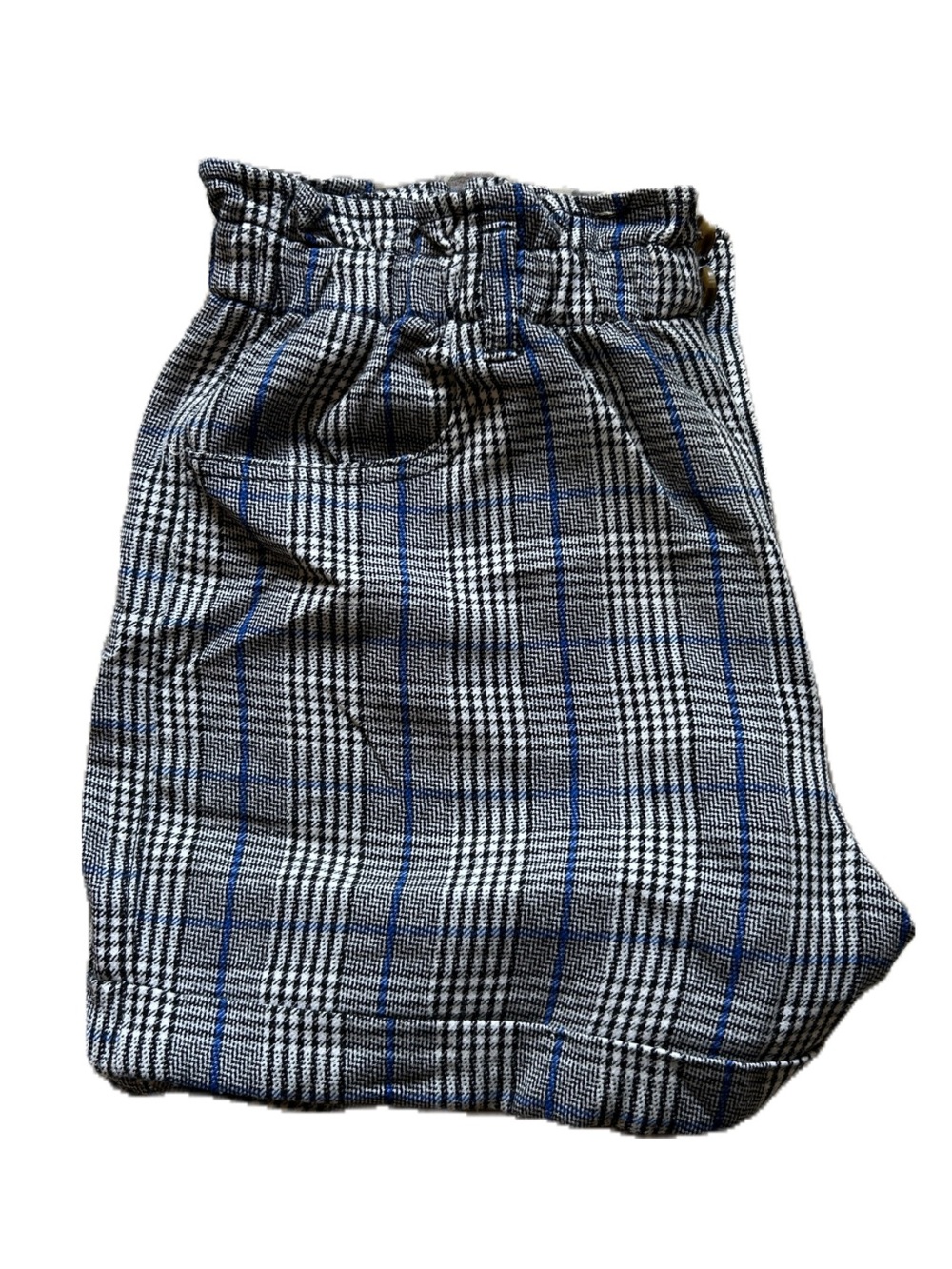 American Eagle Plaid Paperbag Waist Women's Shorts - Blue/Gray